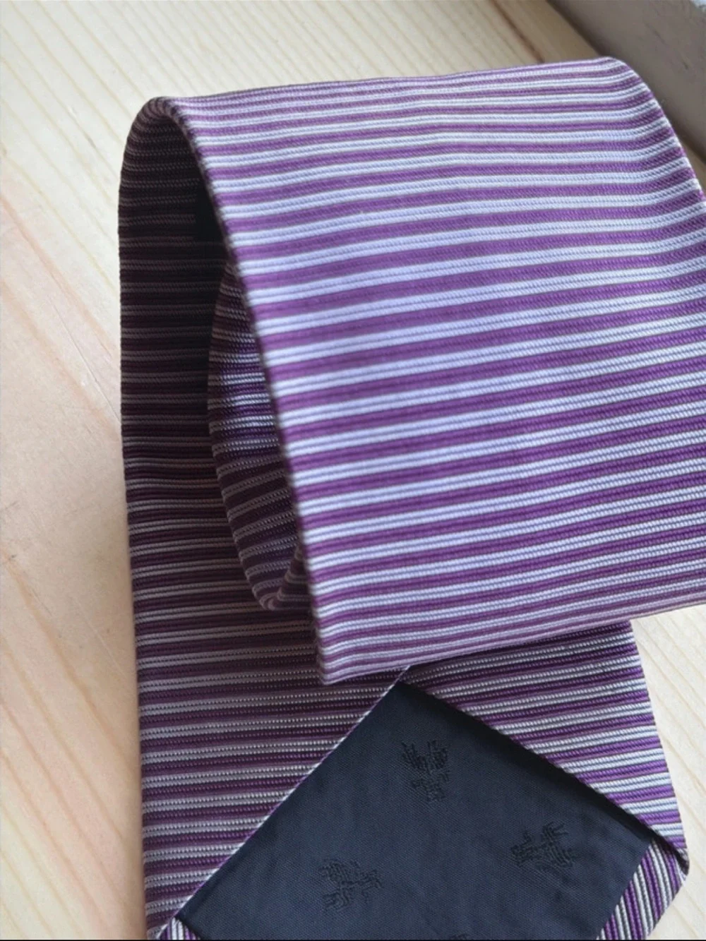 Brooks Brothers Purple and White Striped Silk Tie